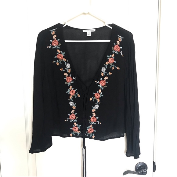 Black tie up front blouse - Picture 1 of 6